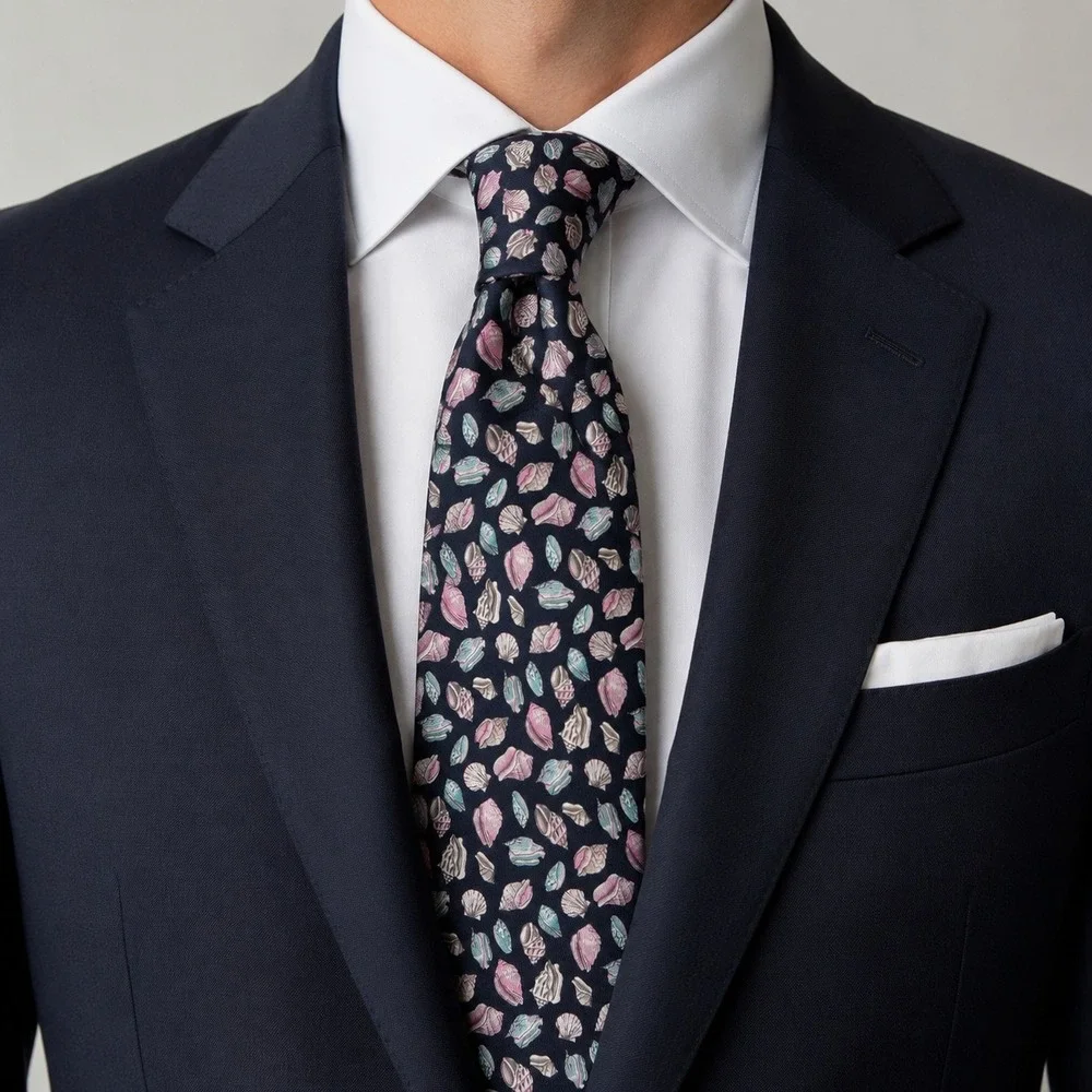Gucci Necktie Mens One Size Navy Blue Seashell Silk Nautical Made in Italy